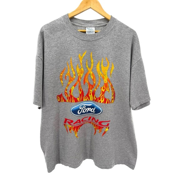 VTG Ford Racing Flame Logo Graphic T-Shirt Gray M&O Heavyweight XL Car Racing - Picture 1 of 4